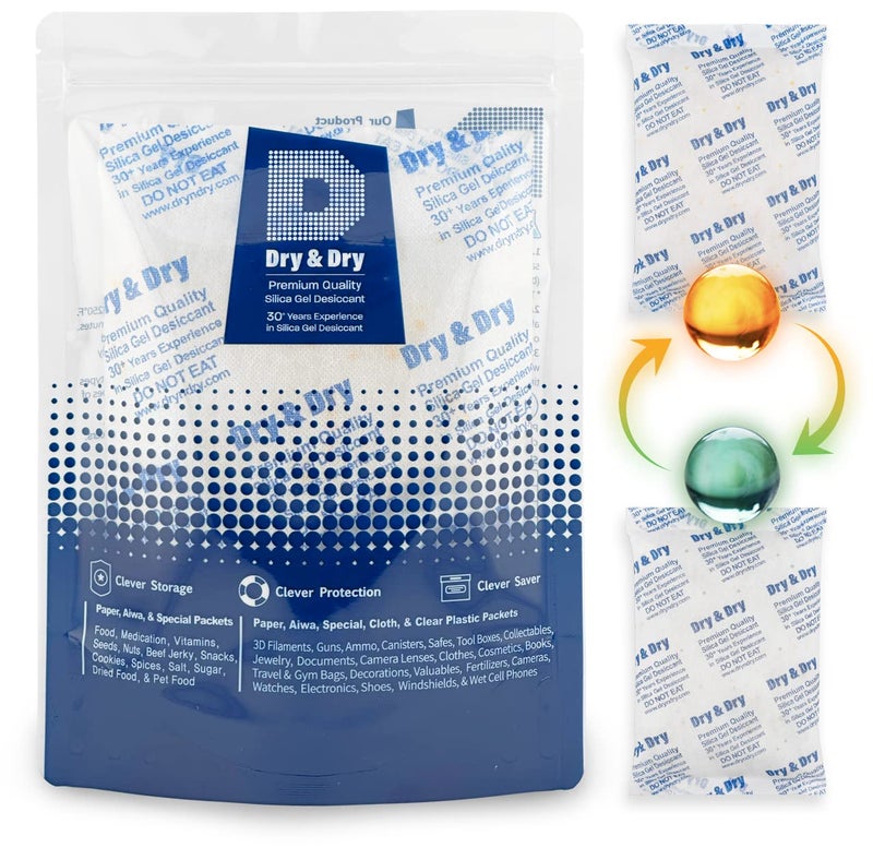 Dry & Dry 500 Gram [2 Packets] Orange Indicating Silica Gel Packets Desiccants - Food Safe Silica Packs, Silica Gel, Silica Packets, Desiccant Packs for Food Storage - Image 1